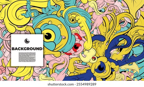 A vibrant and abstract doodle design is ideal for use as a background, landing page, template, or cover.