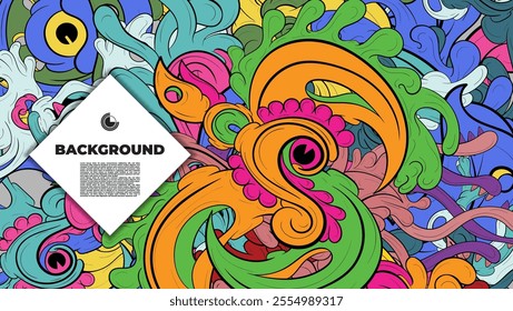 A vibrant and abstract doodle design is ideal for use as a background, landing page, template, or cover.