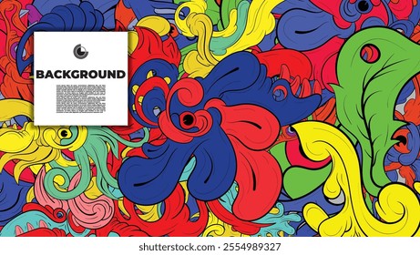 A vibrant and abstract doodle design is ideal for use as a background, landing page, template, or cover.