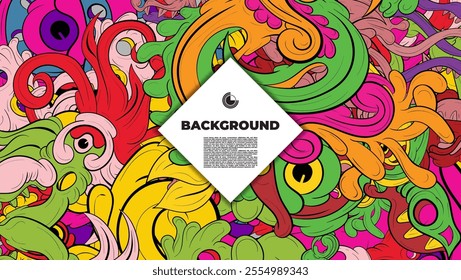 A vibrant and abstract doodle design is ideal for use as a background, landing page, template, or cover.