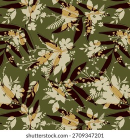 Patrón floral abstracto vibrante con Formas orgánicas que fluyen, texturas en capas y colores armoniosos, diseñado para la impresión de telas modernas y adecuado para la decoración de la moda o el hogar.
