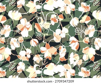 Patrón floral abstracto vibrante con Formas orgánicas que fluyen, texturas en capas y colores armoniosos, diseñado para la impresión de telas modernas y adecuado para la decoración de la moda o el hogar.
