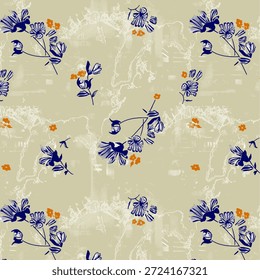 Patrón floral abstracto vibrante con Formas orgánicas que fluyen, texturas en capas y colores armoniosos, diseñado para la impresión de telas modernas y adecuado para la decoración de la moda o el hogar.