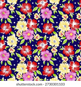 Patrón floral abstracto vibrante con Formas orgánicas fluidas, texturas en capas y colores armoniosos, diseñado para la impresión de tela moderna y adecuado para la decoración de moda o el hogar.