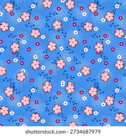 Patrón floral abstracto vibrante con Formas orgánicas fluidas, texturas en capas y colores armoniosos, diseñado para la impresión de tela moderna y adecuado para la decoración de moda o el hogar.