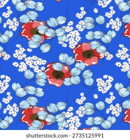 Patrón floral abstracto vibrante con Formas orgánicas fluidas, texturas en capas y colores armoniosos, diseñado para la impresión de tela moderna y adecuado para la decoración de moda o el hogar.