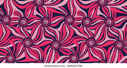 Design floral abstrato vibrante com pétalas artísticas, cores arrojadas e padrões fluidos. Perfeito para impressão de tecido na moda, decoração da casa e aplicações têxteis criativas.
