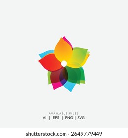 Logo De Fleur D'Abstrait Vibrant, Icône De Fleur Florale Dégradé, Symbole De Fleur Arc-En-Ciel Dynamique