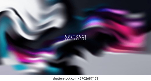 Ondas de color fluidas Abstractas vibrantes en Blues de neón, rosas y púrpuras sobre fondo gris