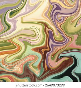 Vibrant abstract fluid art with earthy tones and pastel swirls creating a smooth and psychedelic marble texture. Ideal for background, design, or creative inspiration.
