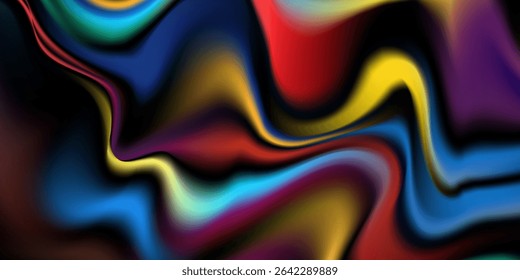 Lebendiger, abstrakter, fließender Hintergrund mit bunten Wellen und glatten Gradienten. Ideal für moderne Kunst, digitale Drucke und dynamische Designthemen.