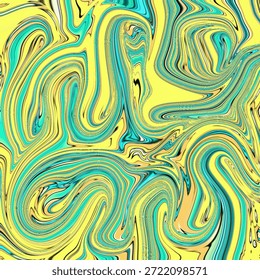 Fundo de mármore fluido abstrato vibrante com amarelo e azul-petróleo em forma de redemoinho, textura líquida moderna para papel de parede artístico e uso de design criativo.