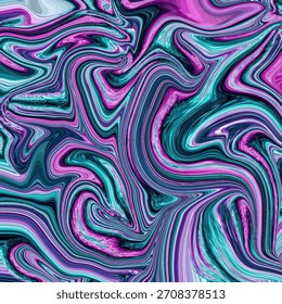 A vibrant abstract fluid texture with swirling magenta and teal colors, creating a dynamic kaleidoscope wave pattern full of flowing movement and energy.