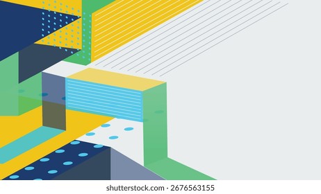 Fundo geométrico abstrato vibrante com formas, linhas e padrões coloridos. Perfeito para projetos de design moderno, branding, gráficos digitais, cartazes e arte criativa.