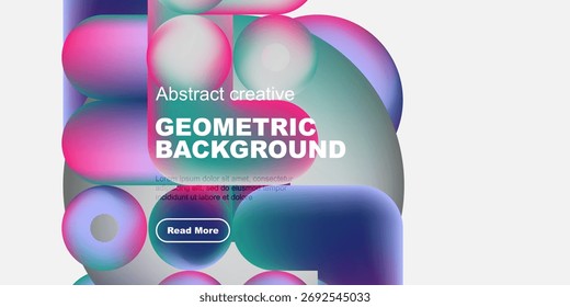 Vibrant abstract geometric background. Overlapping colorful circles, text, button present. Modern design, clean aesthetic.