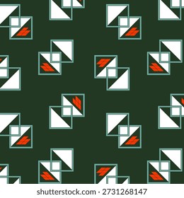 Un diseño geométrico abstracto vibrante con Formas audaces, patrones dinámicos y contrastes de colores modernos, perfecto para estampados de telas elegantes y aplicaciones textiles llamativas.