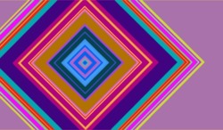 Vibrant abstract geometric diamond pattern with colorful concentric lines on a purple background. Ideal for digital art, psychedelic designs, retro themes, or creative print projects
