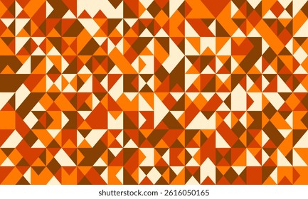 Vibrant abstract geometric pattern featuring a mosaic of warm orange and brown triangles.  Ideal for backgrounds, textiles, or modern design projects.