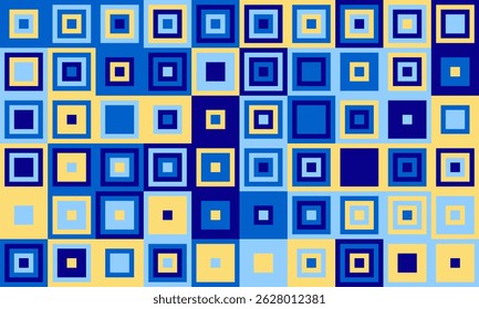 Vibrant abstract geometric pattern featuring nested squares in shades of blue and yellow.  Perfect for backgrounds, textiles, or website designs.