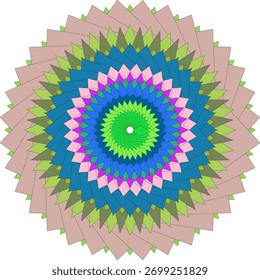 Un patrón geométrico vibrante y abstracto con Elementos florales adornados, ideal para fondos decorativos y diseños artísticos.
