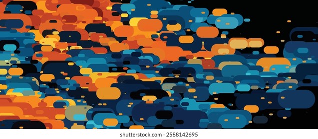 Vibrant Abstract Geometric Pattern with Overlapping Rounded Rectangles in Warm and Cool Tones