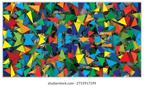 Vector geométrico abstracto vibrante rebosante de triángulos coloridos, perfecto para la marca moderna, fondos, carteles, arte de la pared, Sitios web, redes sociales, presentaciones, textiles y diseños digitales o impresos.