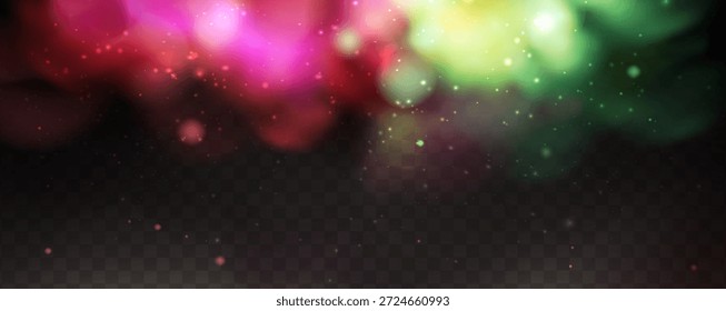 Vibrante Abstractas resplandeciente Bokeh Partículas Vector Ilustración de fondo con Magenta Rosa Rojo y Chartreuse Paleta de color verde sobre fondo oscuro Celestial Festiva Elemento de diseño Moderno Overlay Textura