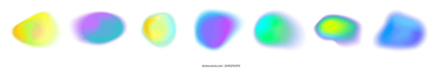 Vibrant abstract gradient shape with luminous round blobs. Neon blue, yellow, and green shapes create glowing blur and vivid light gradation.