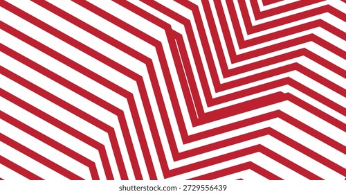 Vibrant abstract graphic design featuring bold red and clean white intersecting angular lines, forming a dynamic zig-zag pattern for a modern background or creative design element