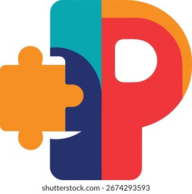 Un gráfico vibrante y abstracto que presenta una pieza de rompecabezas que se integra a la perfección para formar la letra 'P', simbolizando la conexión, la resolución de problemas y las soluciones innovadoras en un diseño moderno.