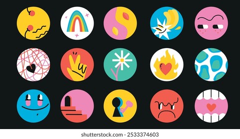 Vibrant Abstract Icons and Symbols in Pop Art Style — Creative Vector Illustration with Minimalist Elements, Retro Vibes, and Playful Design for Modern Graphic Projects