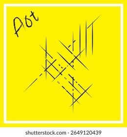 Uma ilustração abstrata vibrante de linhas e traços pretos em um fundo amarelo arrojado, com a arte escrita à mão. Perfeito para pinturas de parede modernas ou fundos móveis únicos, design de logotipo, símbolo de ícone.
