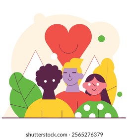 A vibrant, abstract illustration depicting a diverse group of people. Ideal for projects related to diversity, inclusion, teamwork, and community. Perfect for websites, presentations, 