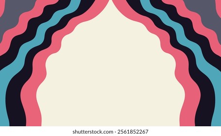 A vibrant, abstract illustration depicting a tunnel with wavy, colorful patterns in shades of pink, blue, and yellow. 