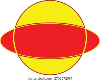 Vibrante ilustración abstracta de un planeta o orbe con un anillo prominente, representado en colores amarillo brillante y rojo llamativo. Un elemento de Diseño gráfico versátil.
