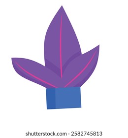 A vibrant, abstract illustration of a purple plant with three large leaves in a blue pot. The leaves have pink veins, creating a striking contrast. Ideal for modern, nature-themed designs