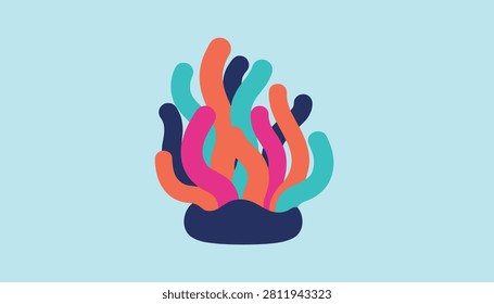 Vibrant abstract illustration representing colorful marine coral reef or sea anemone tentacles under the ocean.
