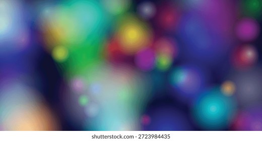 A vibrant and abstract image featuring a bokeh effect with various colorful light spots. The background is predominantly dark with bright, multicolored circles scattered throughout, creating a visually appealing and dreamy atmosphere. The image is slightly blurred, emphasizing the soft and ethereal nature of the light spots.
