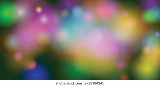 Ein lebendiges und abstraktes Bild mit einer Sammlung bunter Bokeh-Lichter. Die Lichter sind unscharf und schaffen eine verträumte und ätherische Atmosphäre mit einer Mischung aus Rosa, Blau, Grün und Gelb. Der Hintergrund ist dunkel, wodurch die Farben deutlicher hervortreten.