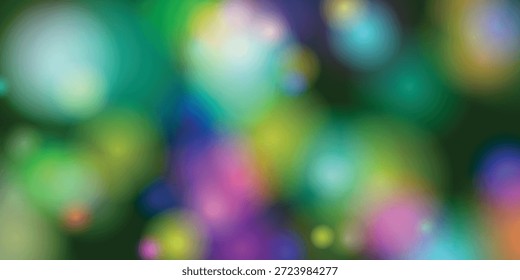 Una Imagen vibrante y abstracta con una colección de luces bokeh coloridas. Las luces son borrosas, creando una atmósfera de ensueño y caprichoso con una mezcla de colores brillantes que incluyen azul, verde, rosa y amarillo. El fondo es oscuro, lo que hace que las luces de colores destaquen de manera prominente.