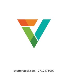 Vibrante diseño abstracto del logotipo de la letra V con coloridas Formas geométricas entrelazadas. Simboliza versatilidad, visión moderna y progreso dinámico para la identidad de marca