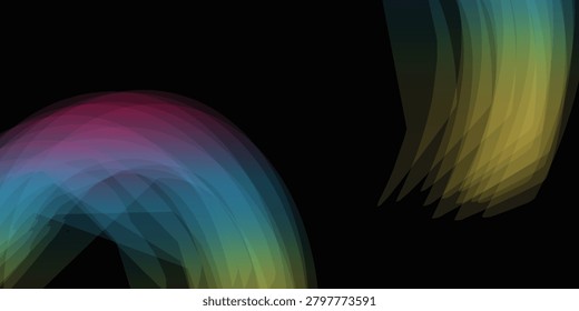 Vibrant abstract light trails with smooth curves on a dark black background creating dynamic motion effect