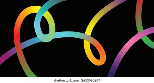 Vibrant Abstract Lines Intertwining on a Black Background. A dynamic image featuring interwoven, colorful lines in various shades of the rainbow against a solid black backdrop.