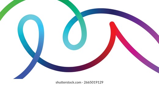 Linhas abstratas vibrantes entrelaçando-se em um fundo preto. Uma imagem dinâmica com linhas coloridas entrelaçadas em vários tons do arco-íris contra um fundo preto sólido.