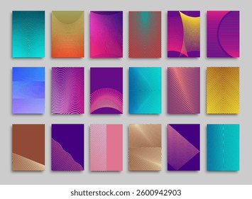 Vibrant abstract lines poster background vector set. Minimalist brochure template layout, cover template. Vector set cover designs for business annual report, flyer, magazine, social media, banner