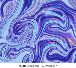 Flujo líquido abstracto vibrante en tonos de neón púrpura y azul, fondo de remolino futurista, textura digital brillante, movimiento suave, arte visual moderno.