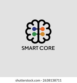 A vibrant, abstract logo design featuring a stylized brain, incorporating technology themes and a colorful palette.