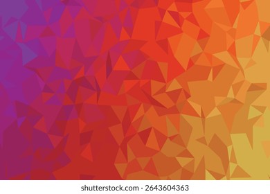 Vibrant abstract low poly background featuring geometric triangles in shades of purple, red, orange, and yellow. Colorful polygonal design perfect for digital art, web design, presentations, and moder
