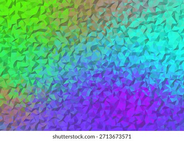 Vibrant abstract low poly background with a gradient of glowing green, blue, and purple hues, creating a modern and dynamic geometric pattern for design projects