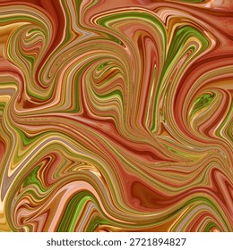 Lebendige abstrakte Marmorwirbel mit Rot-, Orange- und Grüntönen, dynamische fließende Textur perfekt für abstrakte, Hintergrund-, Textur-, Design-Nutzung.